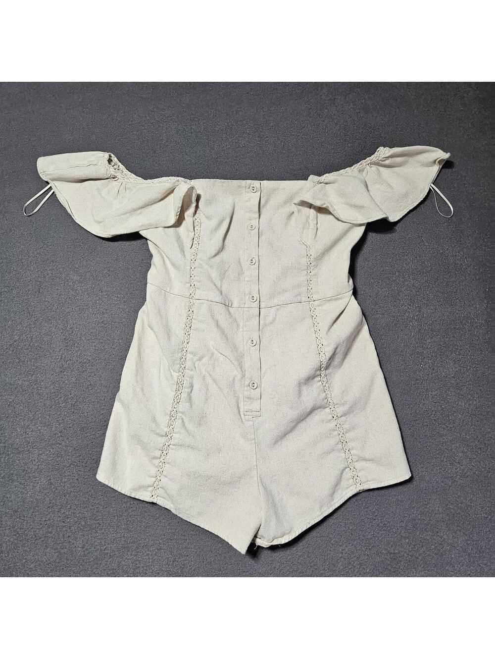 Lulus Size M Cream Off-Shoulder Romper Boho Linen Blend Vacation Party Short